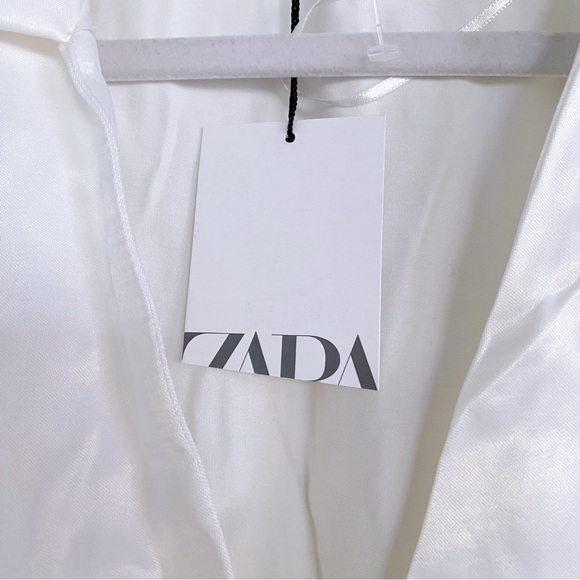 π ZARA WHITE SATIN ASYMMETRICAL COLLARED CAPRI SLEEVE WRAP AROUND MINI DRESS! - Picture 10 of 12